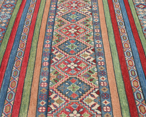 4x6 Multicolor Kuba Afghan Hand Knotted Wool Area Rug